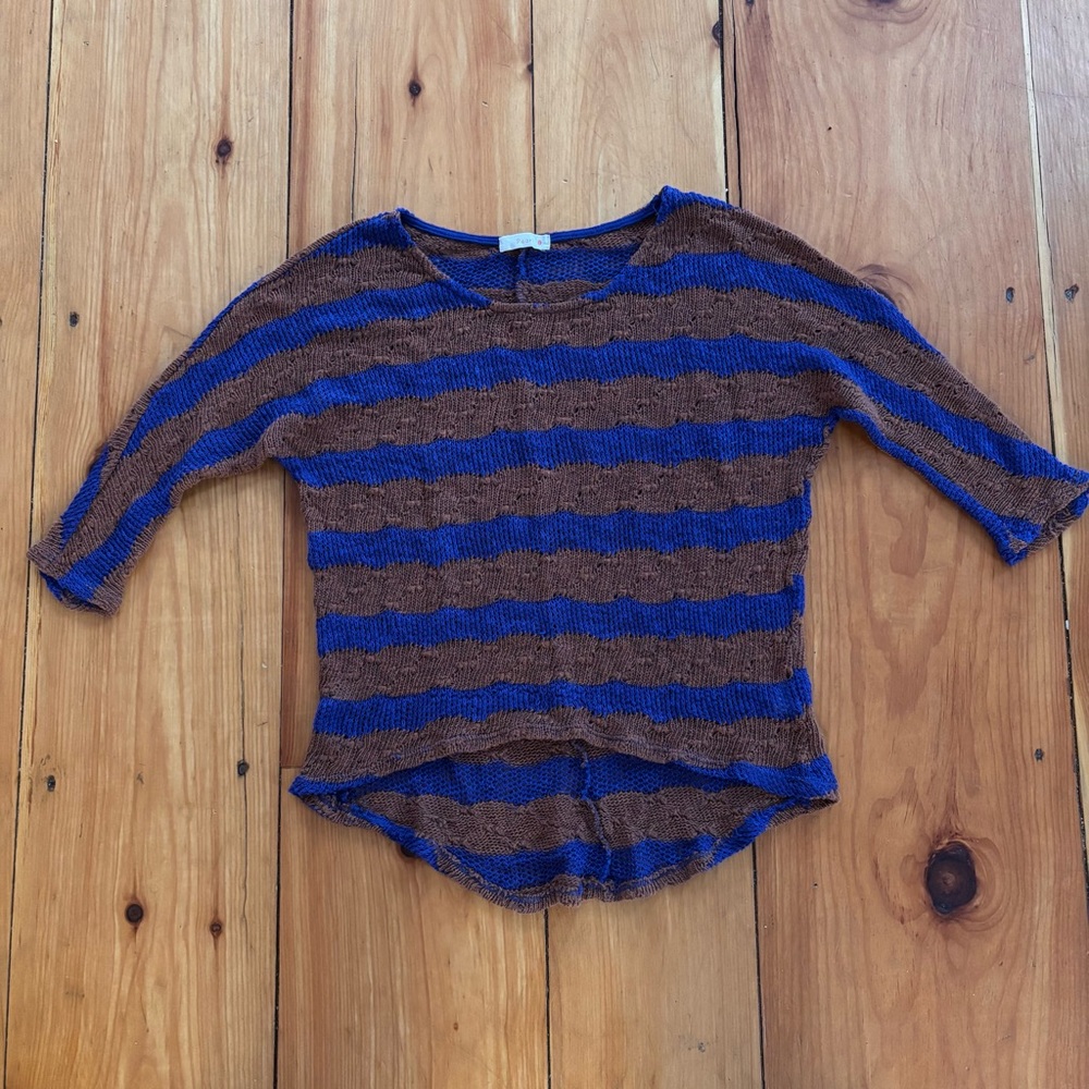 Pearl Brown & Blue Striped Open Knit Sweater Top Size L